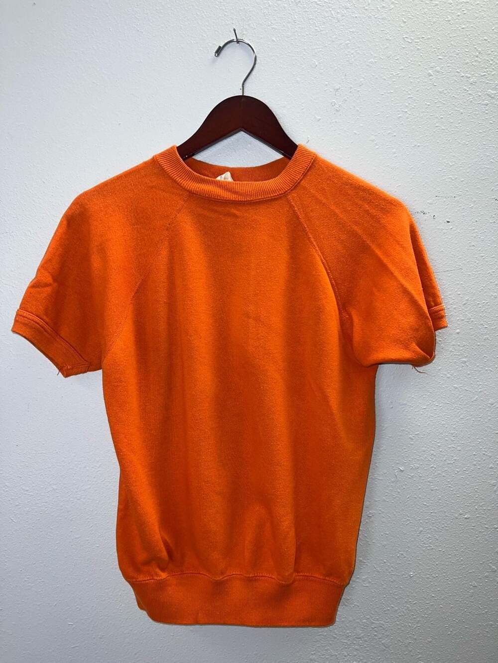 Vintage Penney's Short Sleeve Sweatshirt Mens Medium Orange Raglan 60s 70s 0493